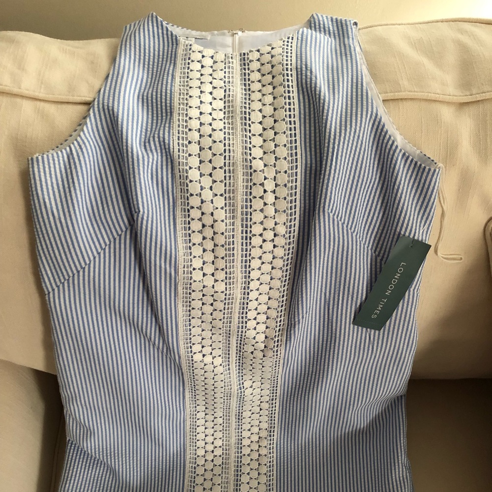 Blue seersucker shift dress